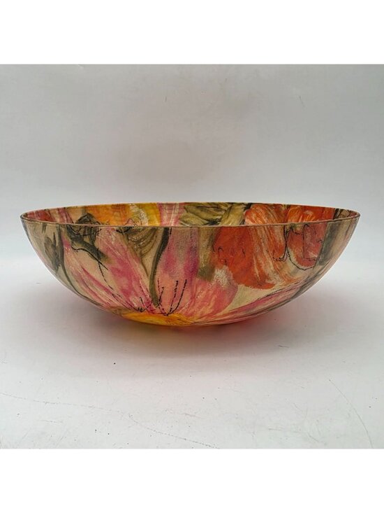 MCM Fiberglass Bowl 11" Diameter Floral Pink Orange Design Vibrant Groovy - Picture 6 of 9